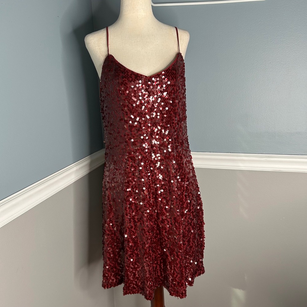 Altard State Red Sequin Slip Dress Spaghetti Strap Mini Party Occasion